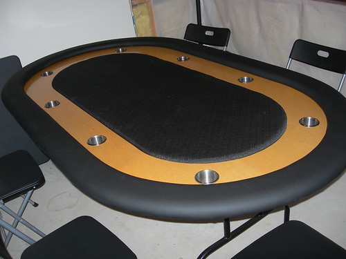 Additional workshop view of final assembly (photo 7) during a DIY poker table build