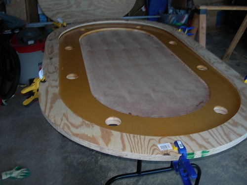 Additional workshop view of glue and clamp the table structure (photo 2) during a DIY poker table build