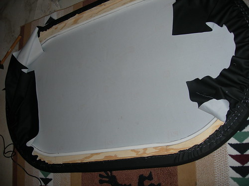 Additional workshop view of pad and wrap the rail (photo 4) during a DIY poker table build