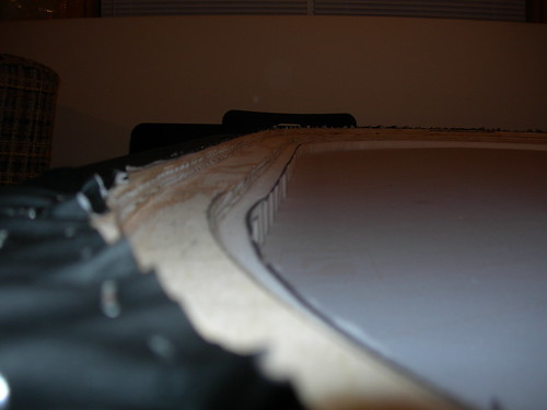 Additional workshop view of pad and wrap the rail (photo 5) during a DIY poker table build