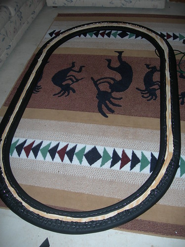 Additional workshop view of pad and wrap the rail (photo 9) during a DIY poker table build